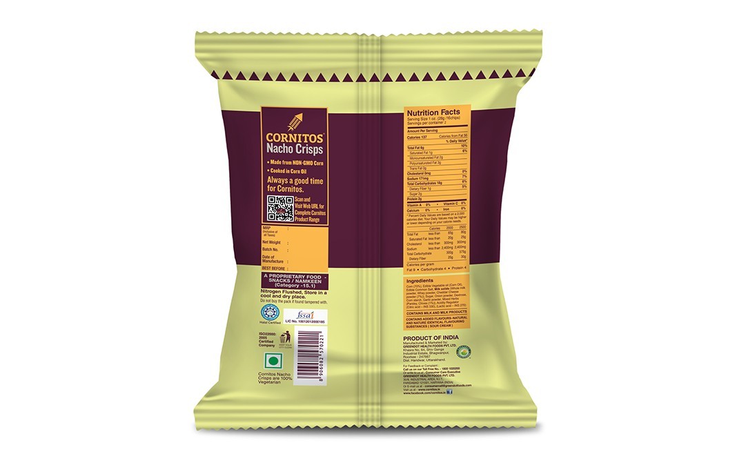 Cornitos Nacho Crisps Cheesy Sour Cream And Onion   Pack  60 grams